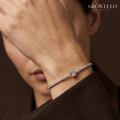 Emerald Diamond Bangle, Dainty Tennis Style Bracelet, Solid Gold, Lab Grown Diamond or Moissanite