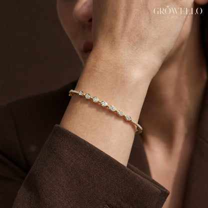 Pear Diamond Bangle, Dainty Pave Stackable Bracelet, Solid Gold, Lab Grown Diamond or Moissanite