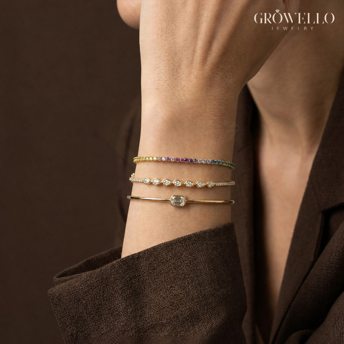 Pear Diamond Bangle, Dainty Pave Stackable Bracelet, Solid Gold, Lab Grown Diamond or Moissanite