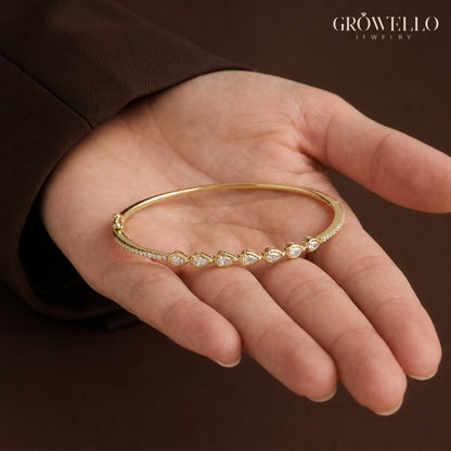 Pear Diamond Bangle, Dainty Pave Stackable Bracelet, Solid Gold, Lab Grown Diamond or Moissanite