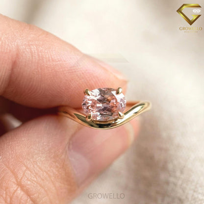 1 CT Pink Oval Diamond Bypass Solitaire Engagement Ring, Solid Gold, Lab Grown Diamond or moissanite