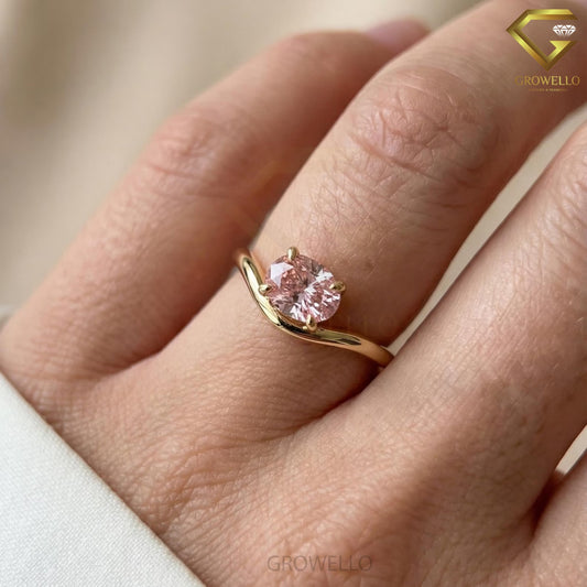 1 CT Pink Oval Diamond Bypass Solitaire Engagement Ring, Solid Gold, Lab Grown Diamond or moissanite