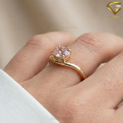 1 CT Pink Oval Diamond Bypass Solitaire Engagement Ring, Solid Gold, Lab Grown Diamond or moissanite