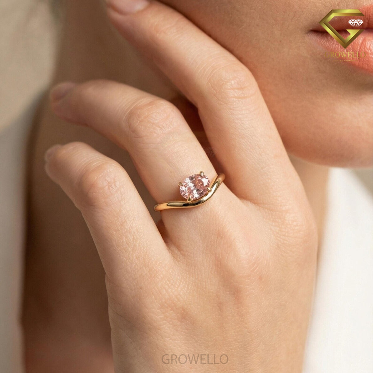 1 CT Pink Oval Diamond Bypass Solitaire Engagement Ring, Solid Gold, Lab Grown Diamond or moissanite