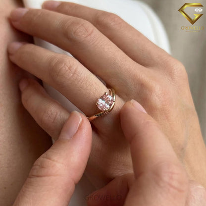 1 CT Pink Oval Diamond Bypass Solitaire Engagement Ring, Solid Gold, Lab Grown Diamond or moissanite