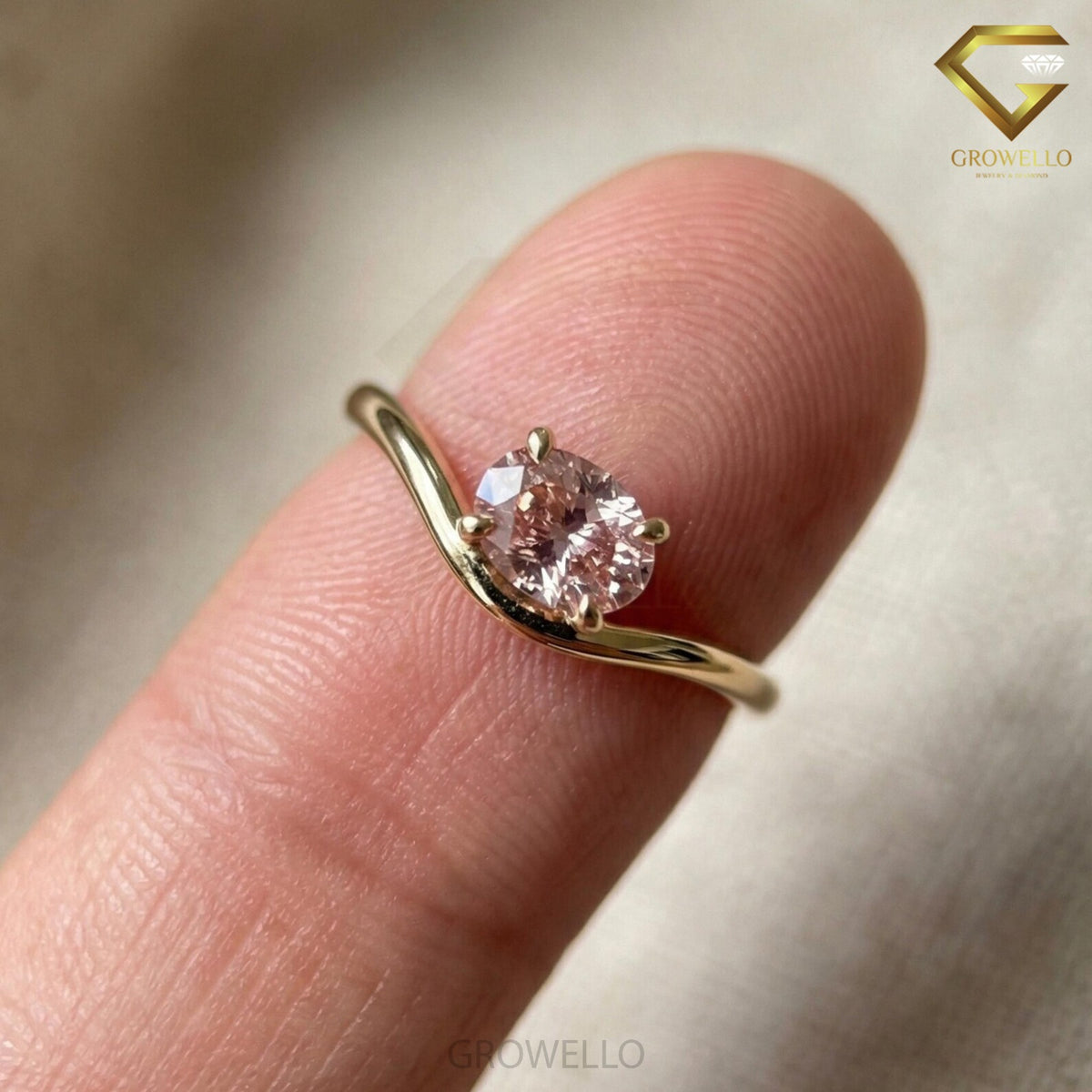 1 CT Pink Oval Diamond Bypass Solitaire Engagement Ring, Solid Gold, Lab Grown Diamond or moissanite