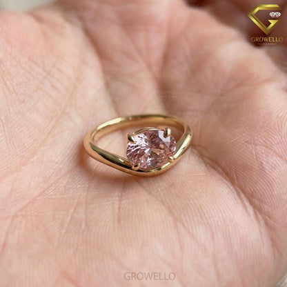 1 CT Pink Oval Diamond Bypass Solitaire Engagement Ring, Solid Gold, Lab Grown Diamond or moissanite