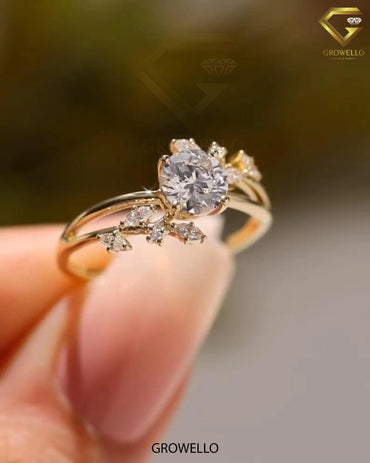 2CT Round Floral Cluster Ring, Split Shank Gold Design, Lab-Grown Diamond or Moissanite