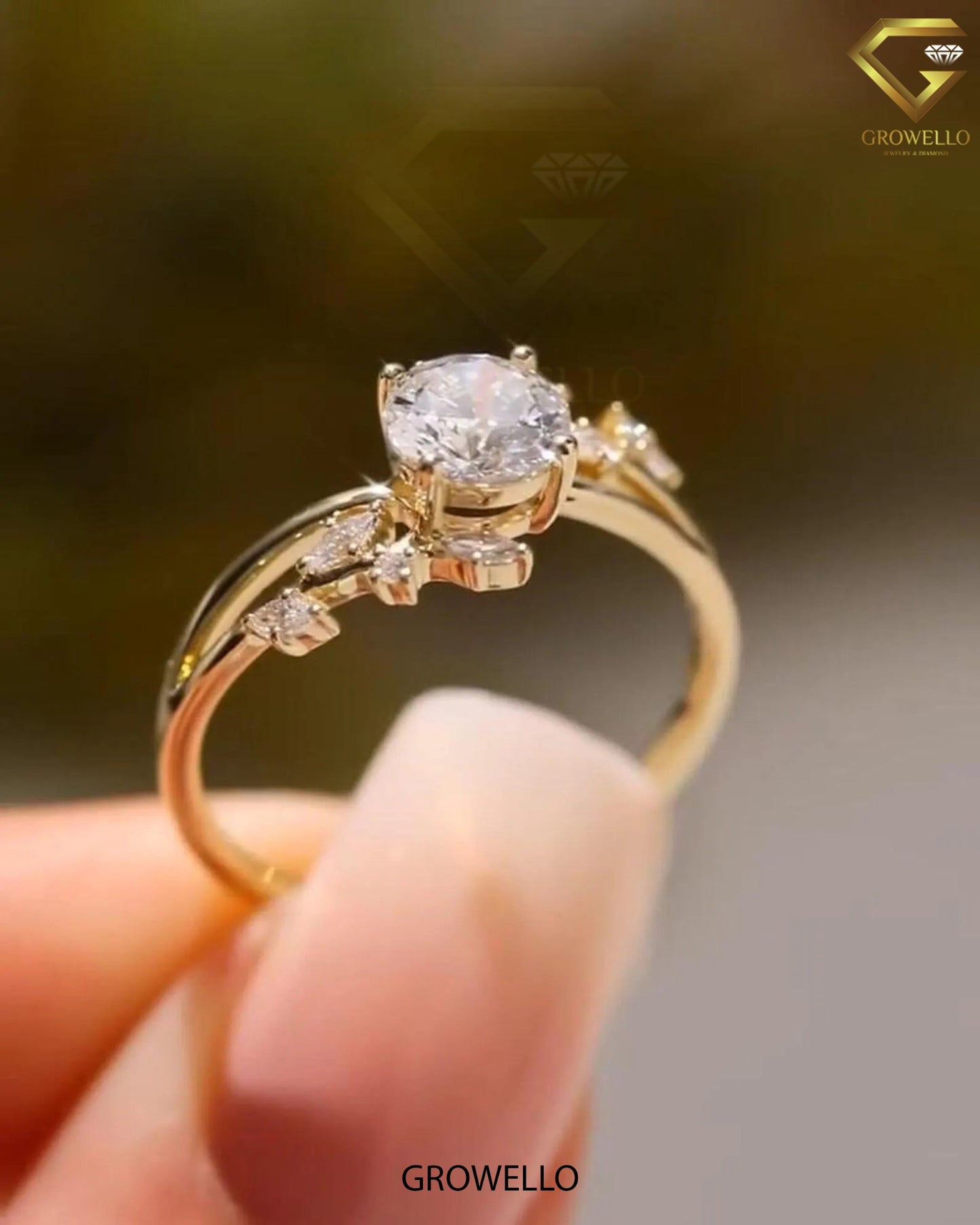 2CT Round Floral Cluster Ring, Split Shank Gold Design, Lab-Grown Diamond or Moissanite