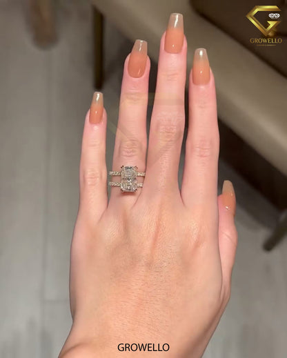 4ct radiant split double band ring, pavé shank, solid gold, lab-grown diamond or moissanite