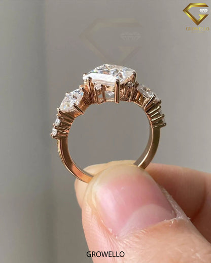 3.5 TCW Princess Cluster Ring, Claw-Prong, Solid Gold, Lab-Grown Diamond or Moissanite