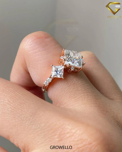 3.5 TCW Princess Cluster Ring, Claw-Prong, Solid Gold, Lab-Grown Diamond or Moissanite