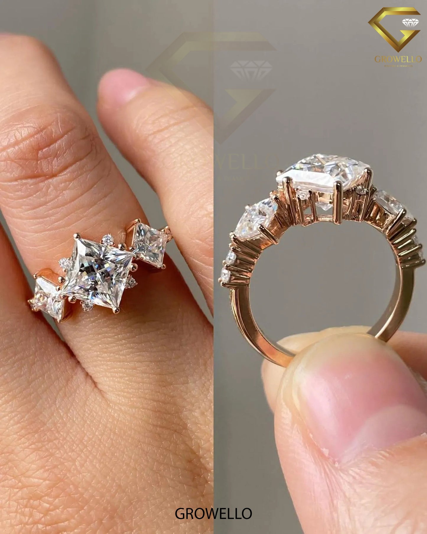 3.5 TCW Princess Cluster Ring, Claw-Prong, Solid Gold, Lab-Grown Diamond or Moissanite