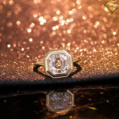3 CT Ascher Octagon Bezel Ring • Art Deco • Migraines • Solid Gold • Lab Diamond or Moissanite