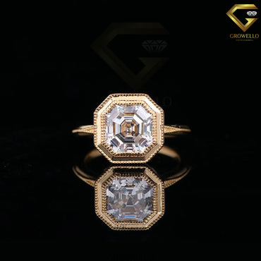 3 CT Asscher Octagon Bezel Ring • Art Deco • Migraines • Solid Gold • Lab Diamond or Moissanite