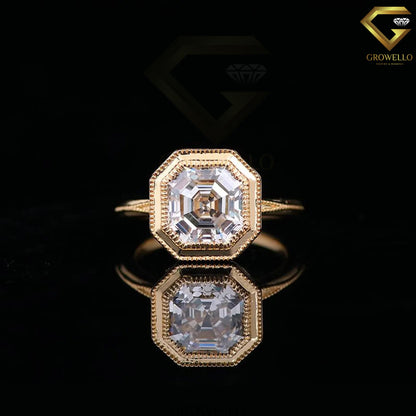 3 CT Ascher Octagon Bezel Ring • Art Deco • Migraines • Solid Gold • Lab Diamond or Moissanite