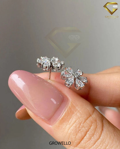 Floral Pear Cluster Studs • Round Center • Solid Gold • Lab Diamond or Moissanite Diamond