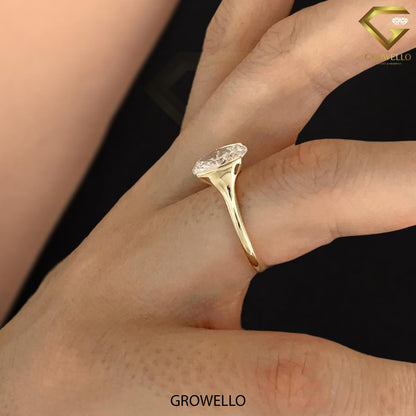 3.0 CT Oval Solitaire — East-West Bezel Ring | Solid Gold | Lab-Grown or Moissanite Diamond