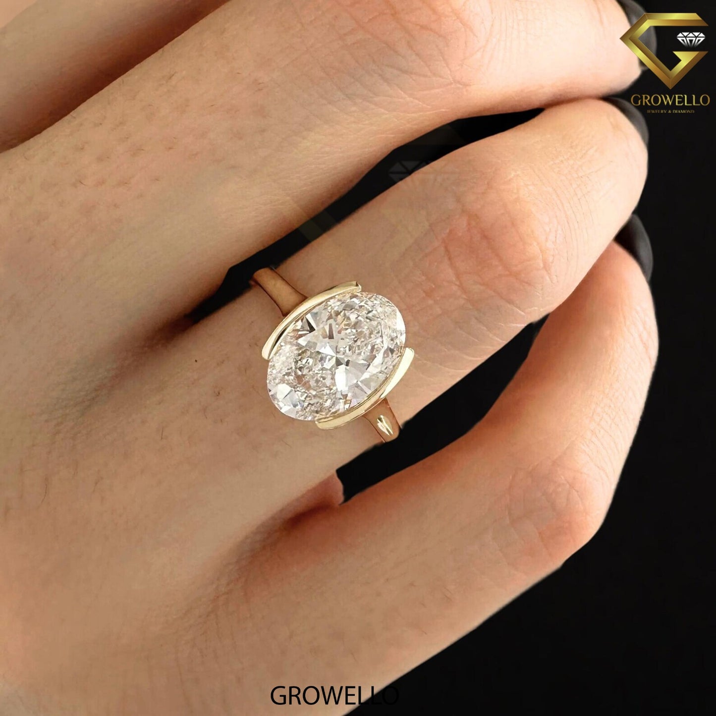 3.0 CT Oval Solitaire — East-West Bezel Ring | Solid Gold | Lab-Grown or Moissanite Diamond