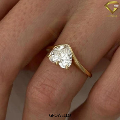 3 CT Heart Cut Solitaire Ring — Solid Gold Leaf Accent • Lab-Grown or Moissanite Diamond
