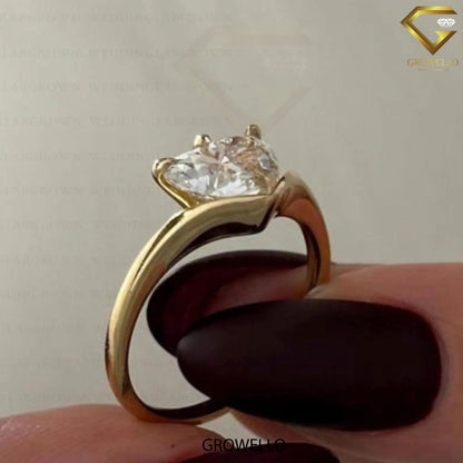 3 CT Heart Cut Solitaire Ring — Solid Gold Leaf Accent • Lab-Grown or Moissanite Diamond