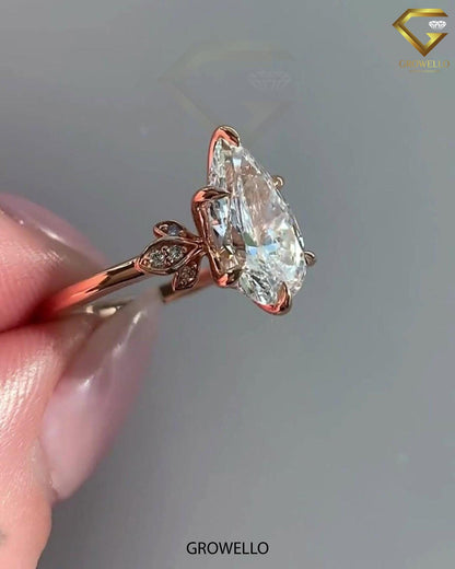 3 CT Vintage Pear Cluster Engagement Ring, Solid Gold, Lab-Grown Diamond or Moissanite