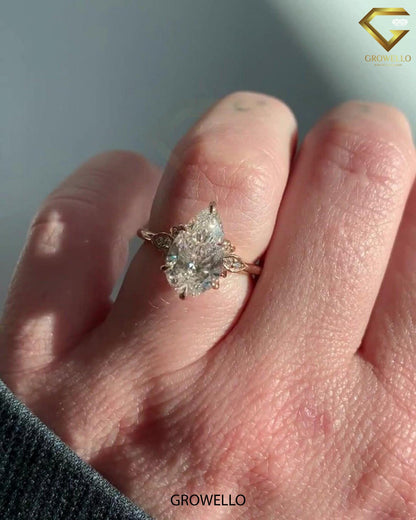 3 CT Vintage Pear Cluster Engagement Ring, Solid Gold, Lab-Grown Diamond or Moissanite