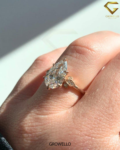 3 CT Vintage Pear Cluster Engagement Ring, Solid Gold, Lab-Grown Diamond or Moissanite