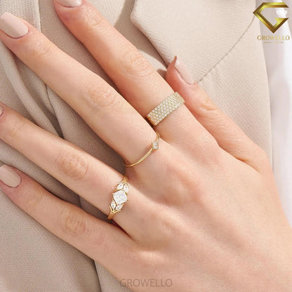 1ct cushion leaf solitaire ring, nature branch design, solid gold, lab diamond or moissanite