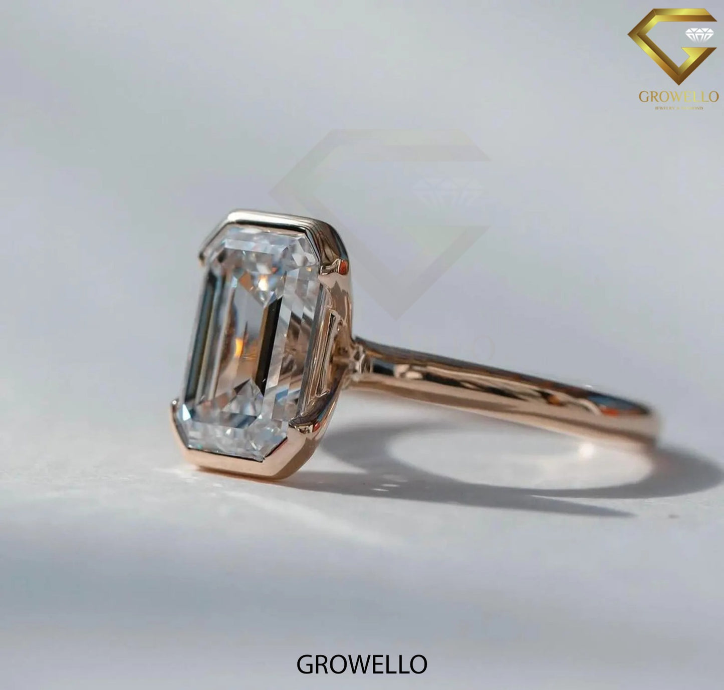 4 CT Emerald Half Bezel Engagement Ring • Solid Gold • Lab-Grown or Moissanite