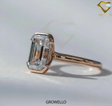 4 CT Emerald Half Bezel Engagement Ring • Solid Gold • Lab-Grown or Moissanite