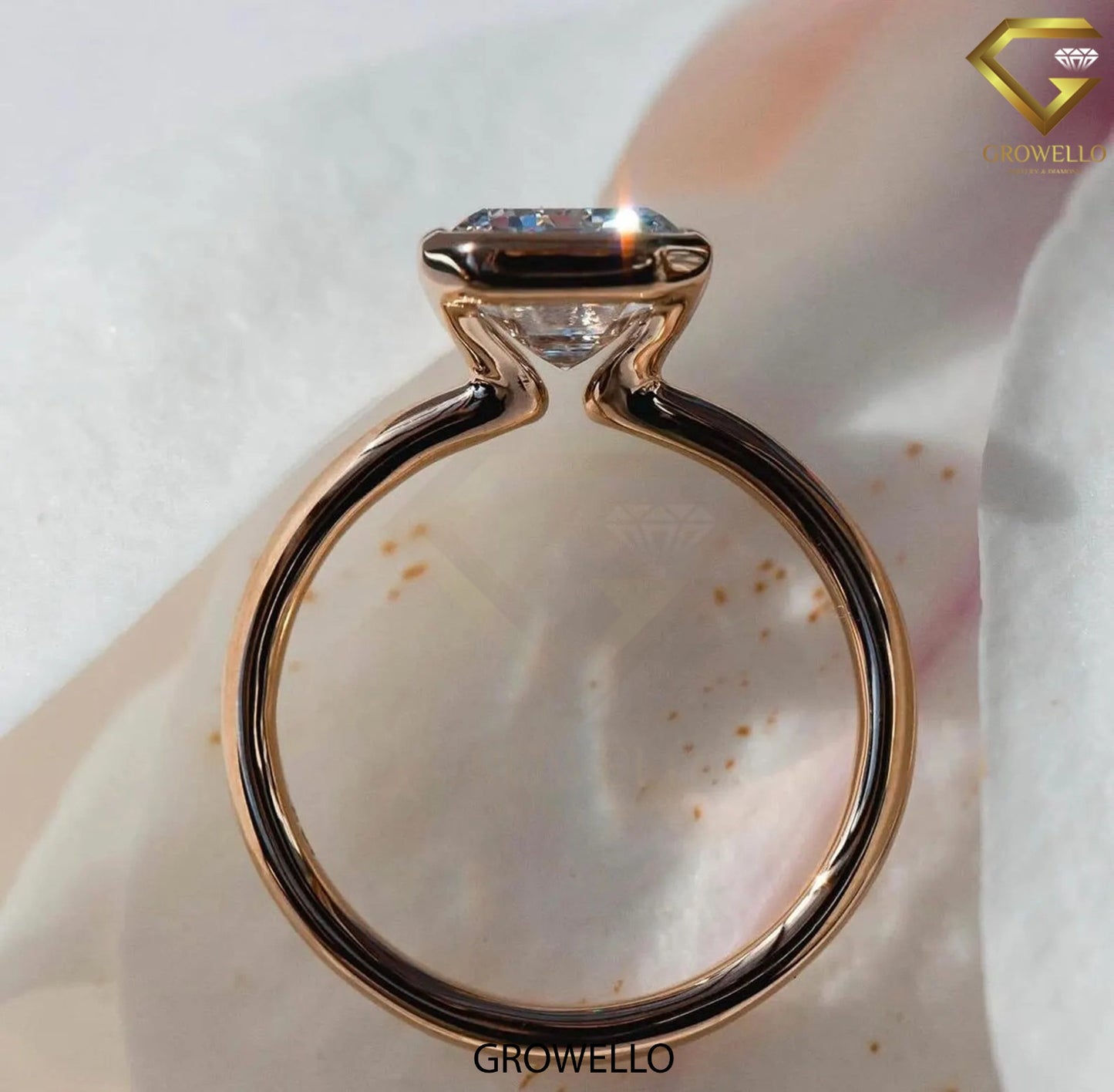 4 CT Emerald Half Bezel Engagement Ring • Solid Gold • Lab-Grown or Moissanite