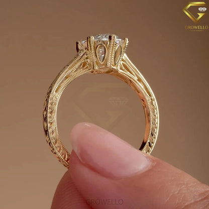 3CT Oval  Vintage Engraved Ring, Solid Gold, Lab Grown Diamond or Moissanite