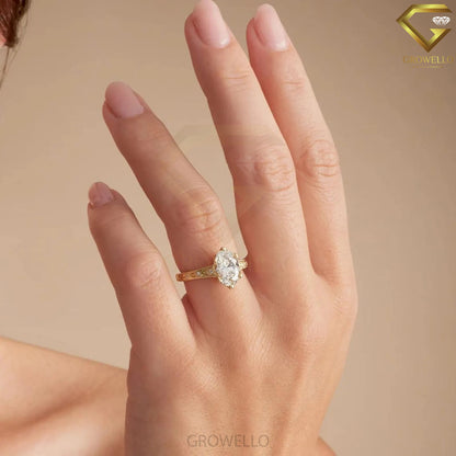 3CT Oval  Vintage Engraved Ring, Solid Gold, Lab Grown Diamond or Moissanite