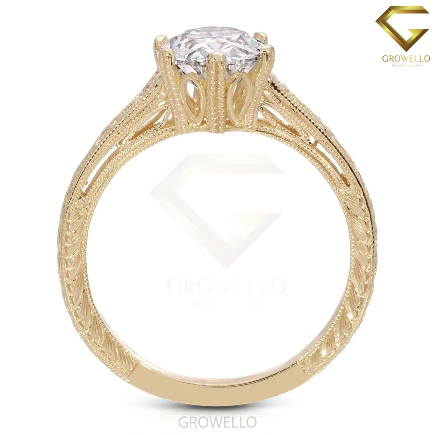 3CT Oval  Vintage Engraved Ring, Solid Gold, Lab Grown Diamond or Moissanite