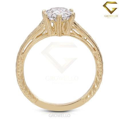 3CT Oval  Vintage Engraved Ring, Solid Gold, Lab Grown Diamond or Moissanite