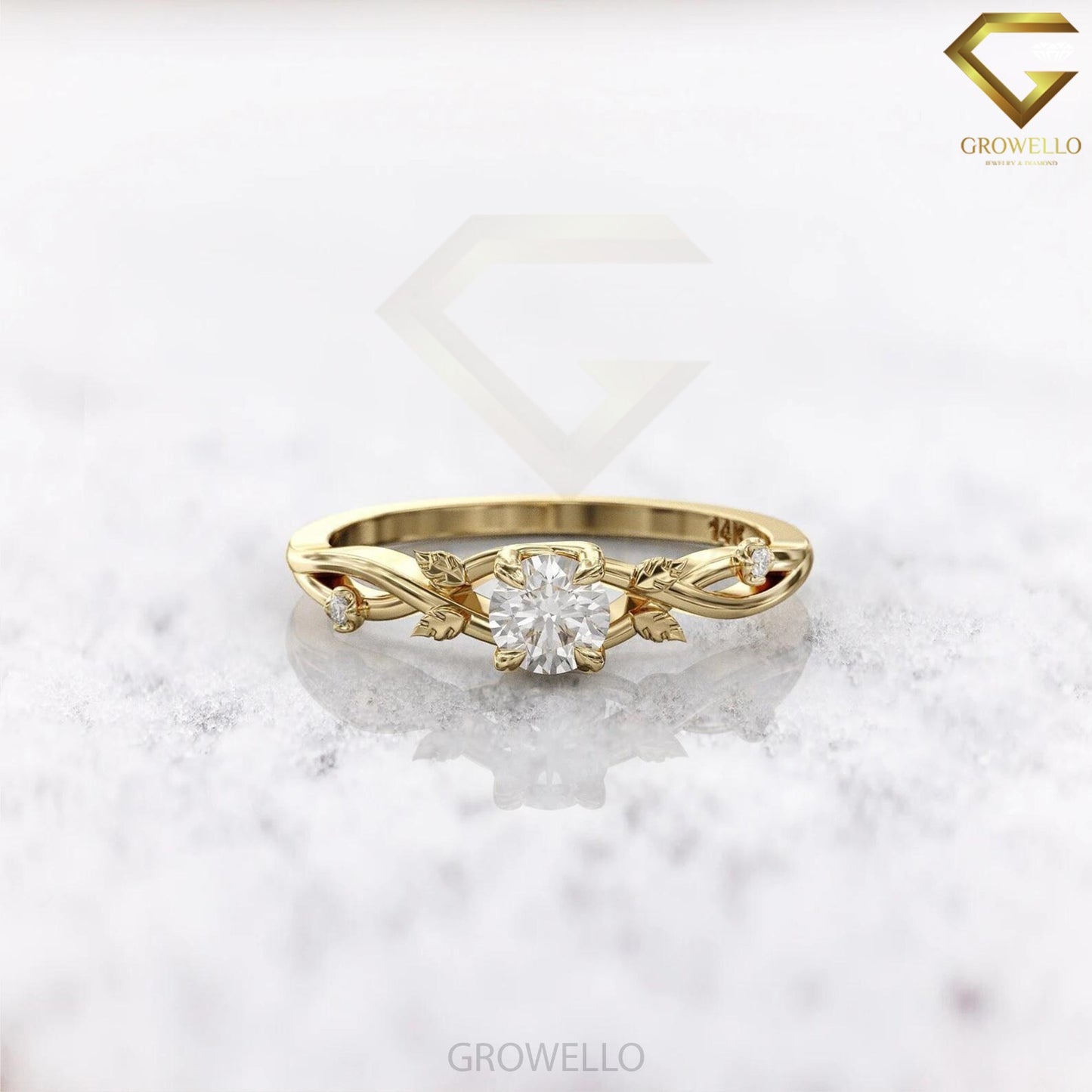 0.50ct round leaf & vine engagement ring, nature-inspired twisted band, solid gold, lab-grown diamond or moissanite