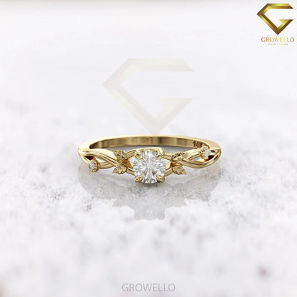 0.50ct round leaf & vine engagement ring, nature-inspired twisted band, solid gold, lab-grown diamond or moissanite