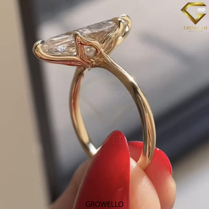 4 CT Marquise Lotus Crown Engagement Ring, Solid Gold, Lab Grown Diamond/Moissanite
