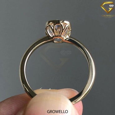 4 CT Cushion Bezel Solitaire Engagement Ring, Lotus Gallery Solid Gold, Lab Diamond/Moissanite