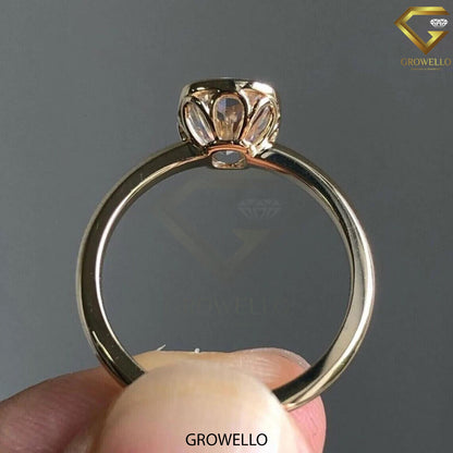 4 CT Cushion Bezel Solitaire Engagement Ring, Lotus Gallery Solid Gold, Lab Diamond/Moissanite