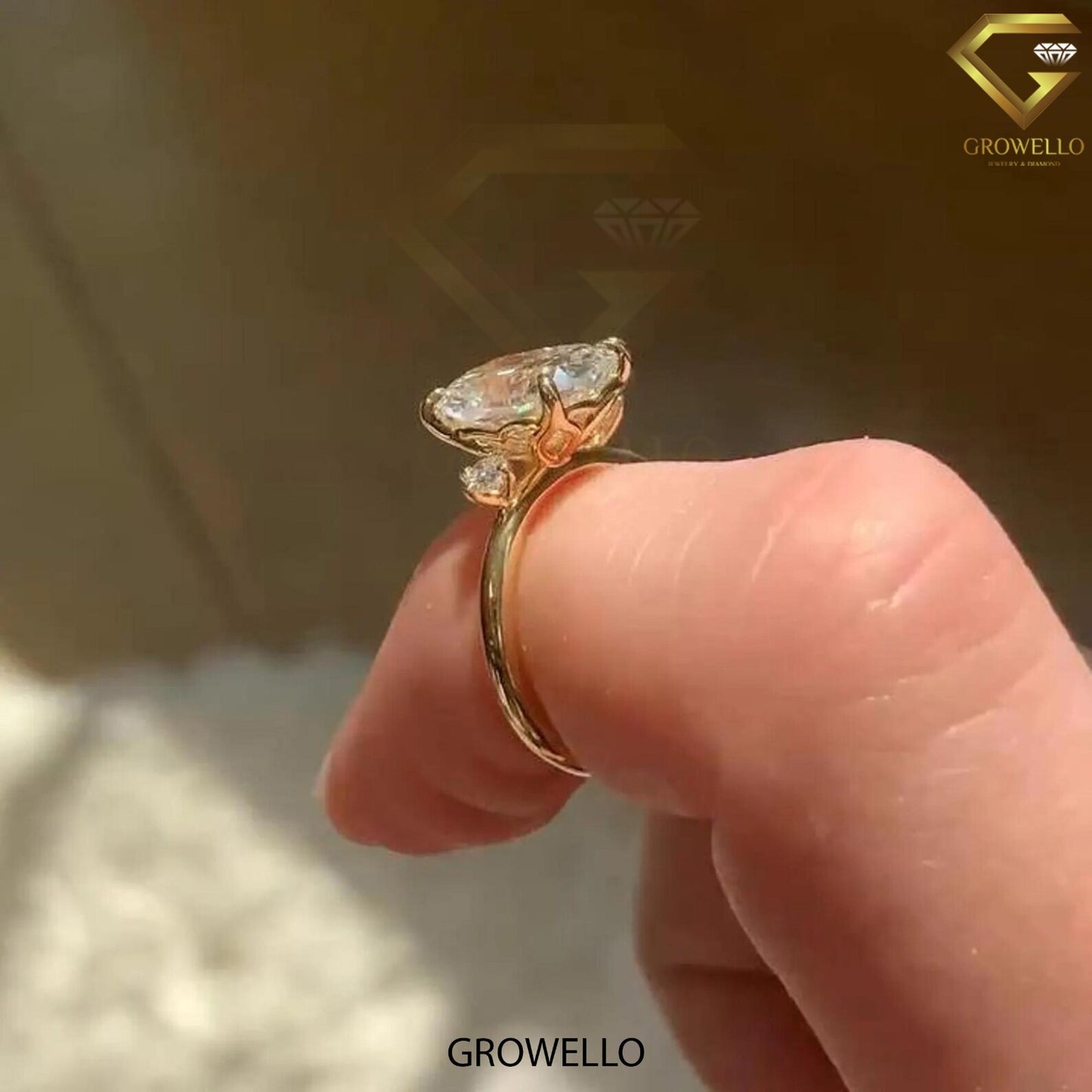 3 CT Elongated Cushion Ring: Claw Prong, Surprise Diamonds, Solid Gold, Lab Diamond/Moissanite