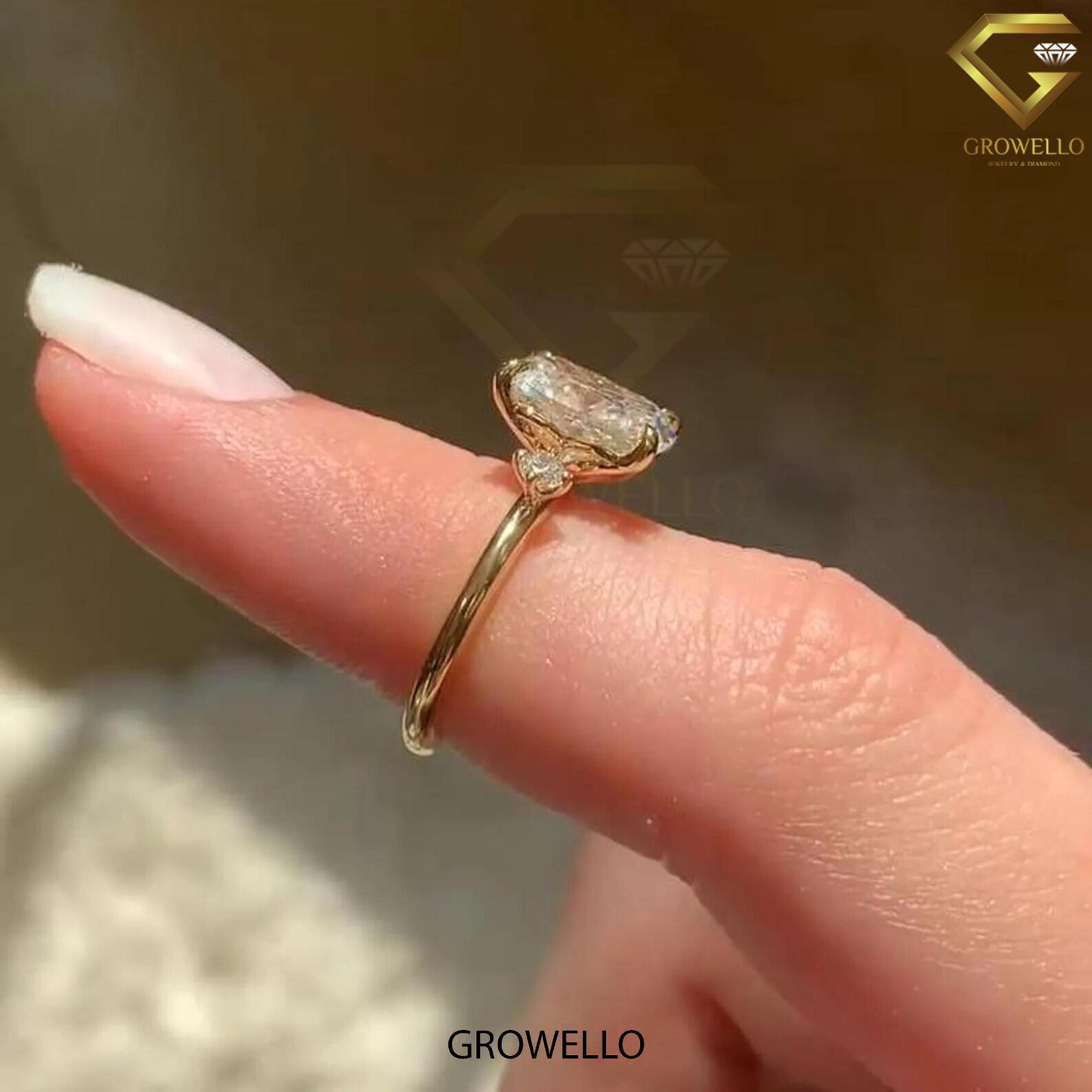 3 CT Elongated Cushion Ring: Claw Prong, Surprise Diamonds, Solid Gold, Lab Diamond/Moissanite