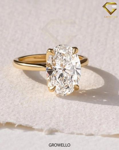 3 CT oval solitaire, talon-prong cathedral band, solid gold, lab-grown or moissanite