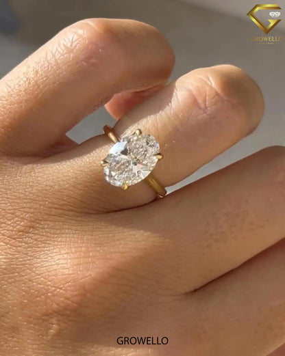 3 CT oval solitaire, talon-prong cathedral band, solid gold, lab-grown or moissanite