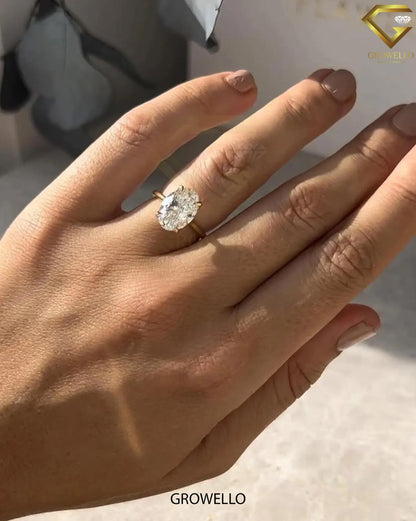 3 CT oval solitaire, talon-prong cathedral band, solid gold, lab-grown or moissanite