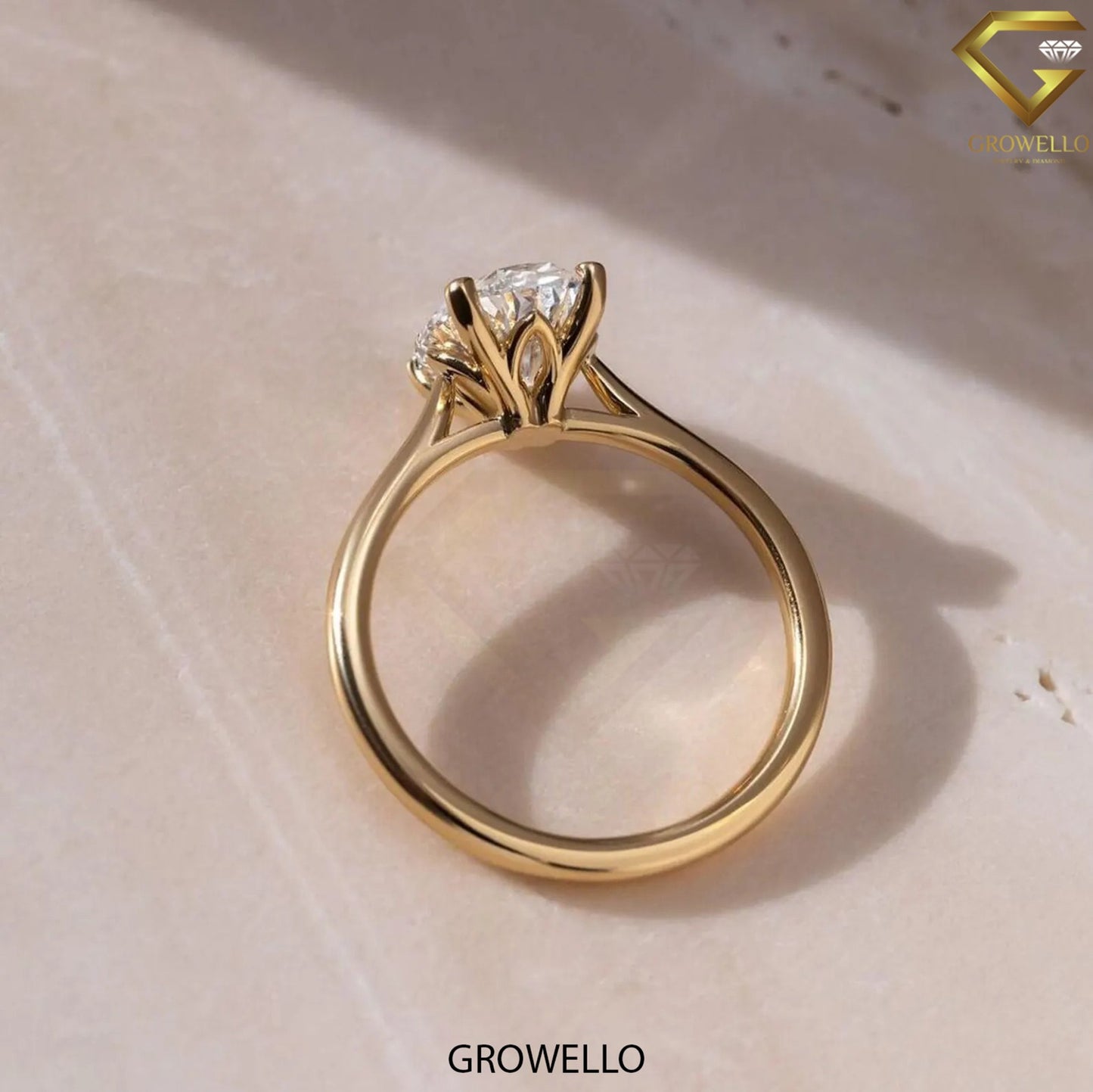 3 CT oval solitaire, lotus trellis cathedral band, solid gold, lab-grown or moissanite