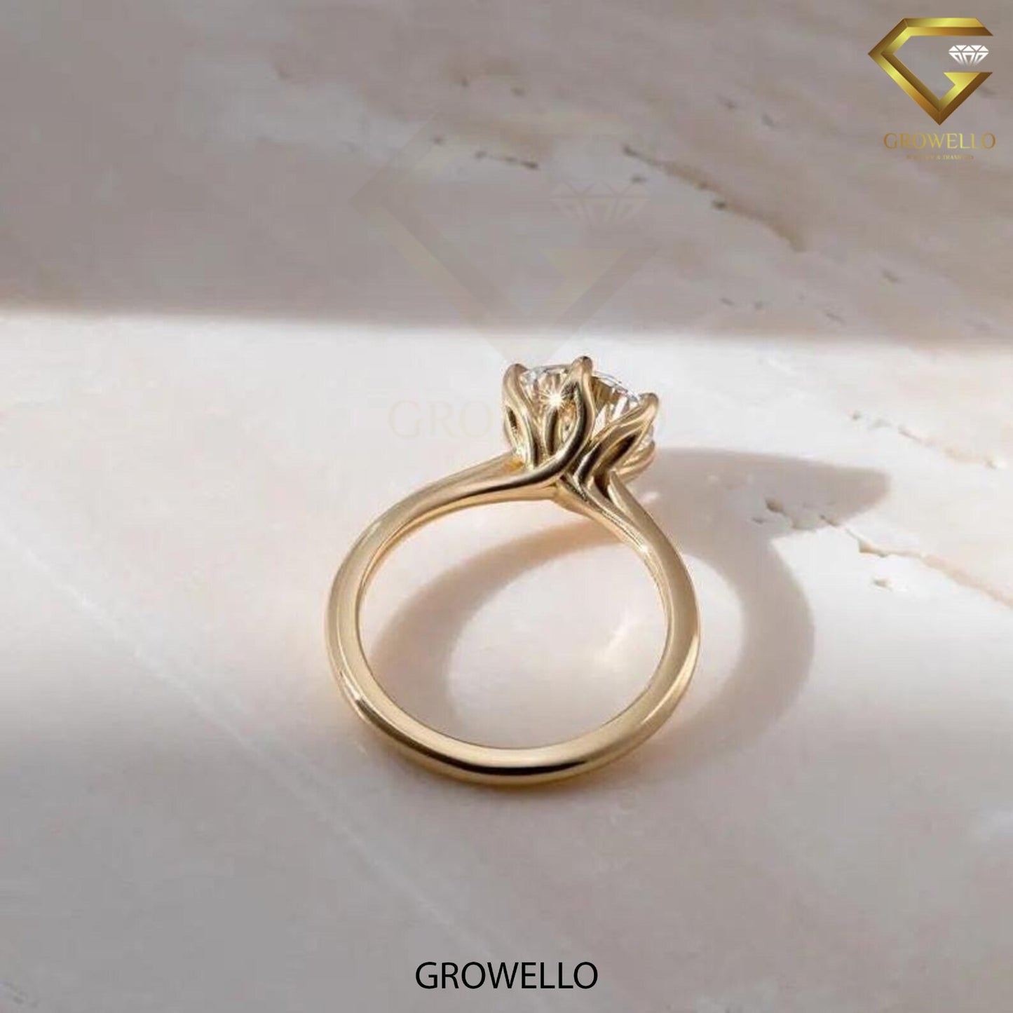 3 CT round lotus crown solitaire, cathedral band, solid gold, lab-grown or moissanite