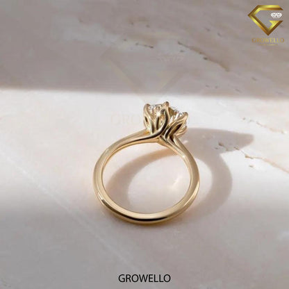 3 CT round lotus crown solitaire, cathedral band, solid gold, lab-grown or moissanite