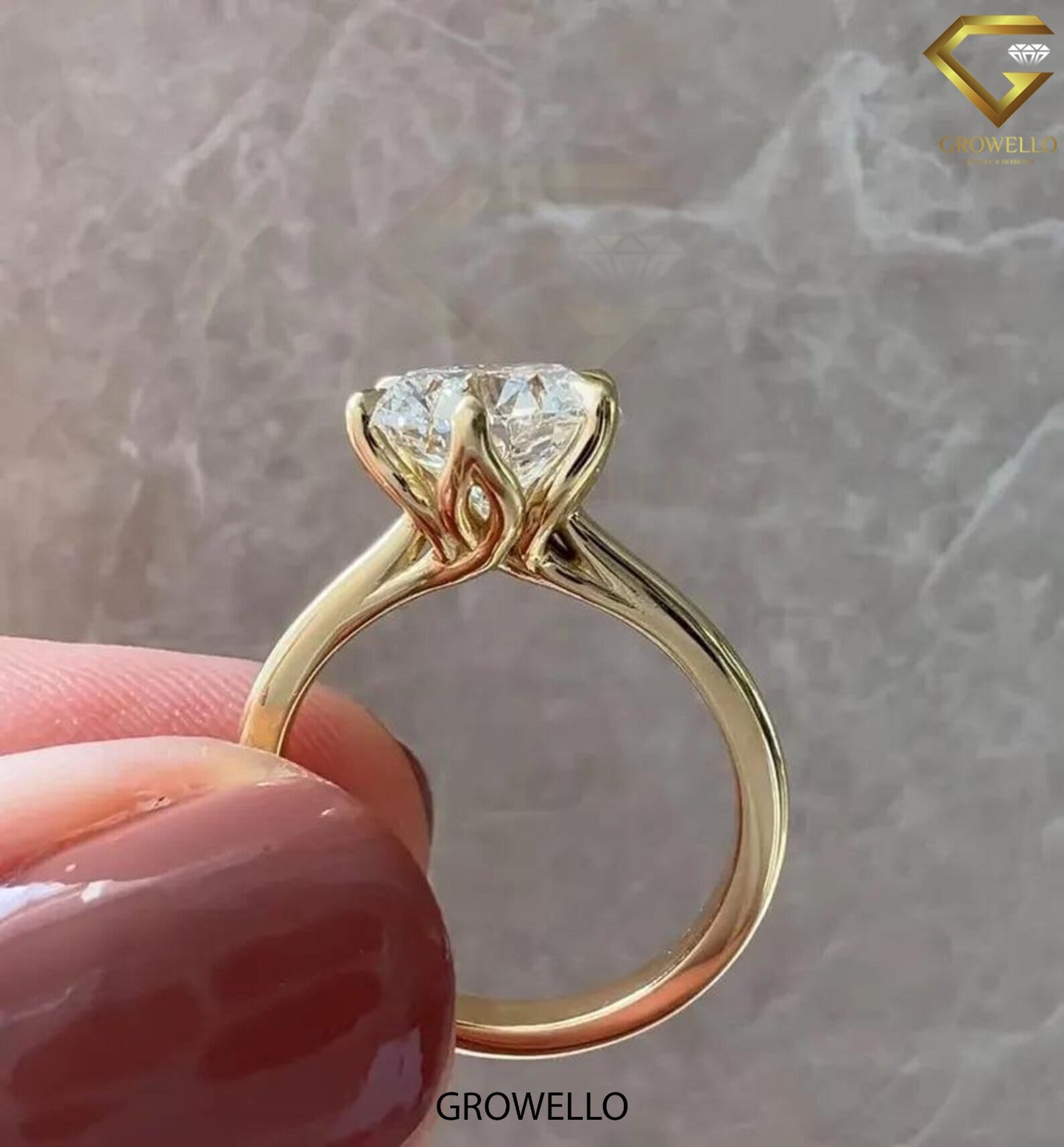 3 CT round lotus crown solitaire, cathedral band, solid gold, lab-grown or moissanite